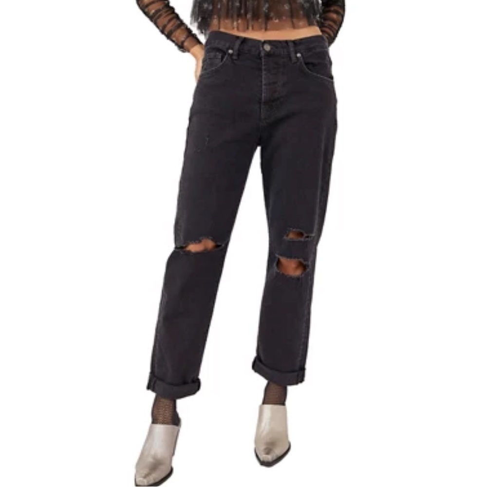 Free People High Rise Bren Boyfriend Distressed Jeans